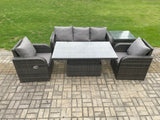 Fimous Wicker PE Rattan Outdoor Garden Furniture Set Height Adjustable Rising lifting Dining Table With Armchair Side Table