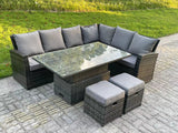 Fimous High Back Rattan Garden Furniture Corner Sofa Sets Adjustable Rising Table Dark Mixed Grey 8 seater right corner