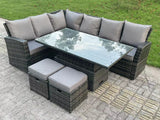 Fimous High Back Rattan Garden Furniture Corner Sofa Sets Adjustable Rising Table Dark Mixed Grey 8 seater left corner