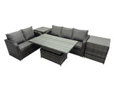 Fimous Rattan Garden Furniture Dining Set 5 seater Patio Height Adjustable Rising Lifting Table Sofa Set with 2 Side Table Dark Grey Mixed