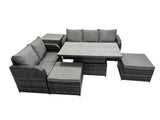 Fimous Rattan Garden Furniture Dining Set 7 seater Patio Height Adjustable Rising Lifting Table Sofa Set with Side Table Dark Grey Mixed
