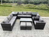 Fimous Outdoor Rattan Garden Furniture Lounge Sofa Set With Oblong Rectagular Coffee Table 2 PC Arm Chair 2 Side Coffee Table 2 Stools