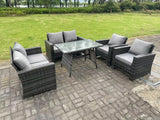 Fimous 6 Seater Outdoor Dark Grey Mixed High Back Rattan Sofa Dining Table Set Garden Furniture
