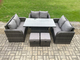 Fimous Rattan Garden Outdoor Furniture 3 PC Love Sofa Set Patio Adjustable Rising lifting Dining Table With 2 Small Footstools