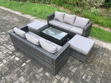 Fimous Rattan Garden Furniture Set Indoor Outdoor Patio Sofa Set with Oblong Coffee Table 2 Big Footstool 8 Seater Dark Grey Mixed