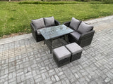 Fimous Outdoor Garden Furniture Sets 5 Pieces Wicker Rattan Furniture Sofa Sets with Rectangular Dining Table Love Sofa 2 Small Footstool