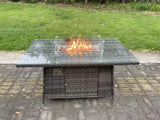 Fimous Rattan Garden Furniture Sofa Set Outdoor Patio Gas Fire Pit Dining Table Gas Heater Burner With Side Table Armchair Big Footstool 8 Seater Dark Grey Mixed