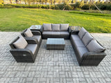 Fimous Rattan Outdoor Garden Furniture Sofa Set Patio Table & Chairs Set with 3 Seater Sofa Reclining Chair 2 Side Tables Dark Grey Mixed
