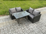 Fimous Outdoor Garden Furniture Sets 3 Pieces Wicker Rattan Furniture Sofa Sets with Rectangular Dining Table Love Sofa
