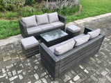 Fimous 8 Seater Rattan Garden Furniture Set Outdoor Patio Sofa Set with Oblong Coffee Table 2 Small Footstools Dark Grey Mixed