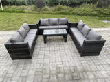 Fimous Outdoor 3 PC Three Seater Ssofa Rattan Garden Furniture Lounge Sofa Set With Oblong Rectagular Coffee Table