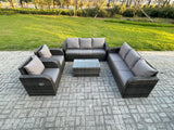 Fimous Rattan Outdoor Garden Furniture Sofa Set Patio Table & Chairs Set with 3 Seater Sofa Reclining Chair Dark Grey Mixed