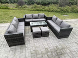 Fimous Outdoor Rattan Garden Furniture Lounge Sofa Set With Oblong Rectagular Coffee Table 2 Footstools