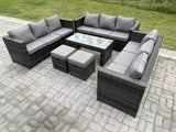 Fimous Outdoor Rattan Garden Furniture Lounge Sofa Set With Oblong Rectagular Coffee Table 2 Footstools