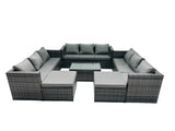 Fimous Rattan Garden Furniture Dining Set 11 seater Patio Coffee Table Sofa Set with 2 Big Stools Dark Grey Mixed