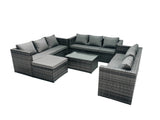 Fimous Outdoor Rattan Garden Furniture Lounge Sofa Set With Oblong Coffee Table With Big Footstool