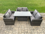 Fimous Rattan Garden Outdoor Furniture 3 PC Love Sofa Set Patio Adjustable Rising lifting Dining Table Dark Grey Mixed