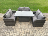 Fimous Rattan Garden Outdoor Furniture 3 PC Love Sofa Set Patio Adjustable Rising lifting Dining Table Dark Grey Mixed