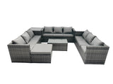 Fimous Outdoor Rattan Garden Furniture Lounge Sofa Set With Oblong Coffee Table And Side Tall High Table With Big Footstool