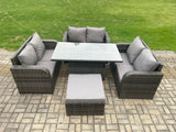 Fimous Rattan Garden Outdoor Furniture 3 PC Love Sofa Set Patio Adjustable Rising lifting Dining Table With Big Footstool