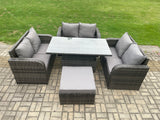 Fimous Rattan Garden Outdoor Furniture 3 PC Love Sofa Set Patio Adjustable Rising lifting Dining Table With Big Footstool