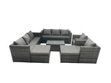 Fimous Rattan Garden Furniture Dining Set 10 seater Patio Coffee Table Sofa Set with 2 Big Stools Dark Grey Mixed
