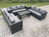 Fimous Outdoor Rattan Garden Furniture Lounge Sofa Set With Oblong Rectagular Coffee Table And Side Table
