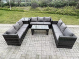 Fimous Outdoor Rattan Garden Furniture Lounge Sofa Set With Oblong Rectagular Coffee Table And Side Table