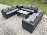 Fimous Outdoor Rattan Garden Furniture Lounge Sofa Set With Oblong Rectagular Coffee Table And Side Table