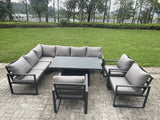 Fimous 8 Pieces Aluminium Garden Furniture Sets with Adjustable Rising Lifting Dining Table,Chair 9 Seater Corner Sofa Set Dark Grey