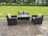 Fimous 4 Seater Outdoor Dark Grey Mixed High Back Rattan Sofa Dining Table Set Garden Furniture Patio