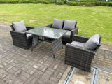 Fimous 4 Seater Outdoor Dark Grey Mixed High Back Rattan Sofa Dining Table Set Garden Furniture Patio