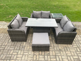 Fimous Rattan Garden Outdoor Furniture 3 PC Love Sofa Set Patio Adjustable Rising lifting Dining Table With Side Table Big Footstool