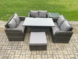 Fimous Rattan Garden Outdoor Furniture 3 PC Love Sofa Set Patio Adjustable Rising lifting Dining Table With Side Table Big Footstool