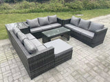 Fimous Outdoor Rattan Garden Furniture Lounge Sofa Set With Oblong Rectagular Coffee Table Big Footstool And Side Table