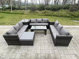 Fimous Outdoor Rattan Garden Furniture Lounge Sofa Set With Oblong Rectagular Coffee Table Big Footstool And Side Table