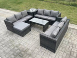 Fimous Outdoor Rattan Garden Furniture Lounge Sofa Set With Oblong Rectagular Coffee Table Big Footstool And Side Table