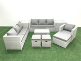 Fimous Wicker PE Rattan Sofa Garden Furniture Set with Armchair Oblong Coffee Table 3 Footstools 2 Side Tables Light Grey Mixed