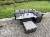 Fimous 7 Seater?Outdoor Rattan High Back Adjustable Rising Lifting Dining Table Corner Sofa Set Garden Furniture Dark Grey Mixed Right Hand