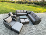 Fimous Rattan Outdoor Garden Furniture Sofa Set Patio Table & Chairs Set with 3 Seater Sofa Reclining Chair 3 Footstools 3 Seater Sofa Side Table Dark Grey Mixed
