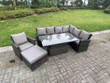 Fimous 8 Seater?Outdoor High Back Rattan Adjustable Rising Lifting Dining Table Corner Sofa Set Garden Furniture Set Dark Grey Mixed Right Hand