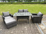 Fimous 5 Seater Outdoor Dark Grey Mixed High Back Rattan Sofa Dining Table Set Love Seat Garden Furniture Big Footstool