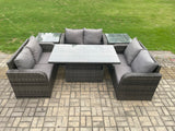 Fimous Rattan Garden Outdoor Furniture 3 PC Love Sofa Set Patio Adjustable Rising lifting Dining Table With 2 Side Tables