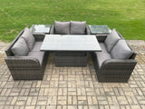 Fimous Rattan Garden Outdoor Furniture 3 PC Love Sofa Set Patio Adjustable Rising lifting Dining Table With 2 Side Tables