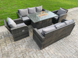 Fimous Rattan Outdoor Furniture Gas Fire Pit Rectangle Dining Table Gas Heater Adjustable Reclining Chair 3 Seater Sofa Sets 8 Seater