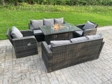 Fimous Rattan Outdoor Furniture Gas Fire Pit Rectangle Dining Table Gas Heater Adjustable Reclining Chair 3 Seater Sofa Sets 8 Seater