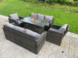 Fimous Rattan Outdoor Furniture Gas Fire Pit Rectangle Dining Table Gas Heater Adjustable Reclining Chair 3 Seater Sofa Sets 8 Seater