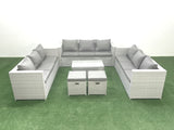 Fimous Rattan Garden Outdoor Furniture Set 11 Seater Garden Sofa Coffee Table Set with 2 Small Footstool Light Grey Mixed