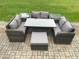 Fimous Rattan Garden Outdoor Furniture 3 PC Love Sofa Set Patio Adjustable Rising lifting Dining Table With 2 Side Tables Big Footstool