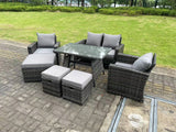 Fimous 7 Seater Dark Grey Mixed High Back Rattan Sofa Set Dining Table Garden Furniture Outdoor